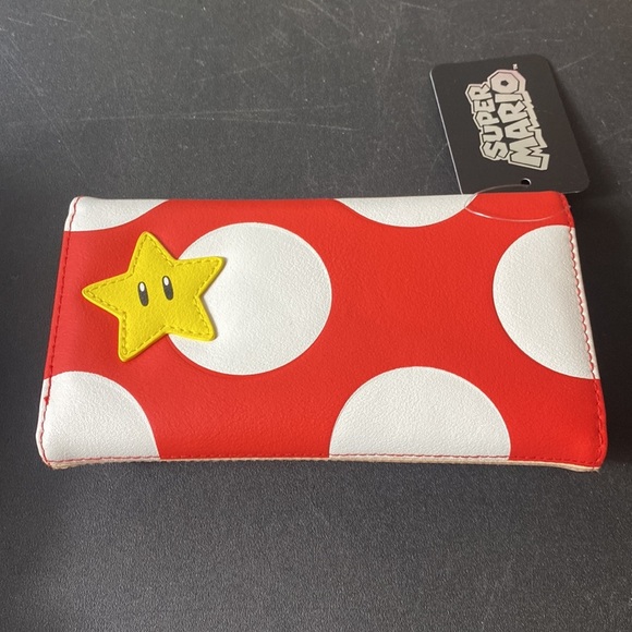 NEW Super Mario Toad Bifold Rectangle Leather Wallet Red White - Picture 5 of 6